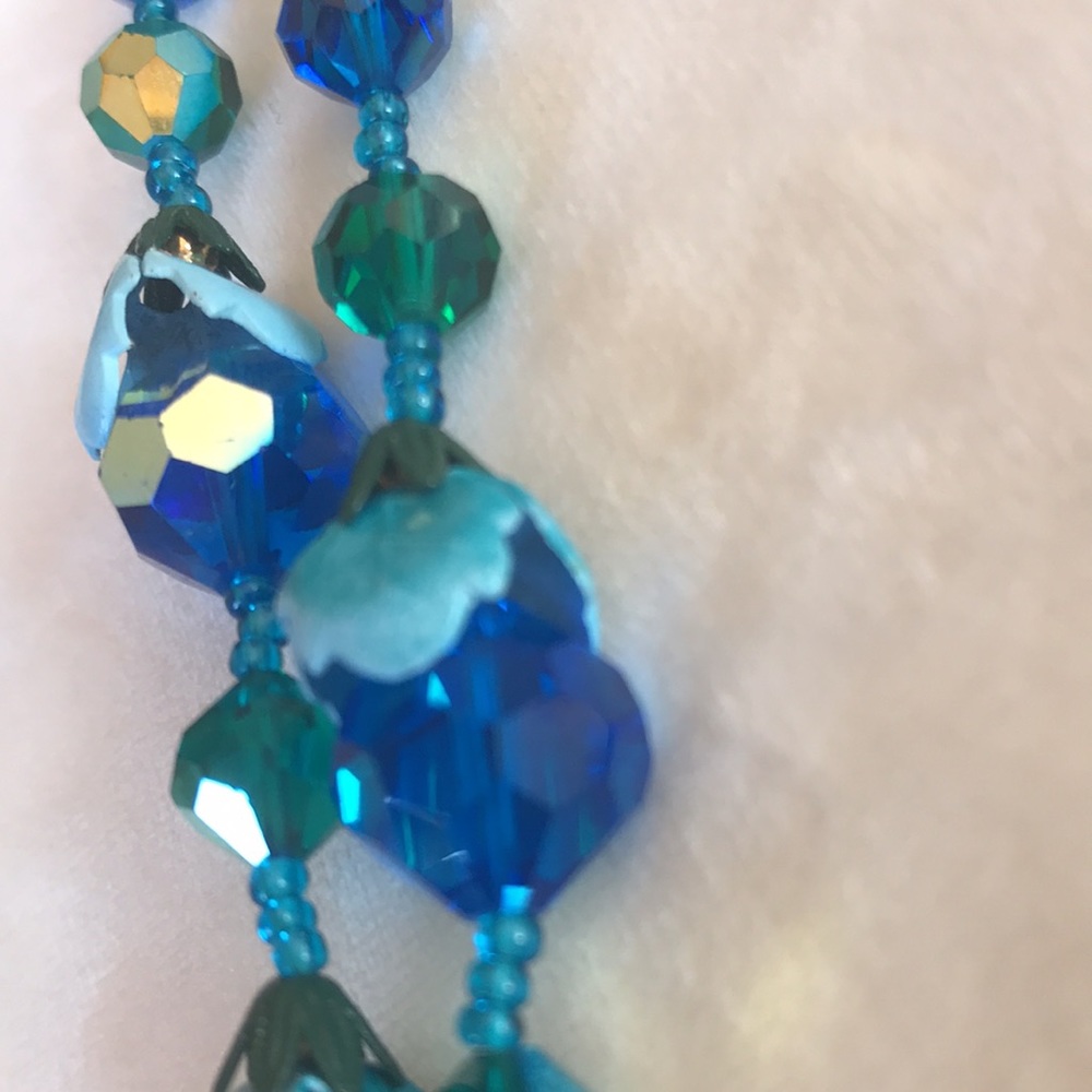 VTG BLUE ENAMEL AURORA BOREALIS CRYSTAL 2 STRAND - Picture 5 of 14